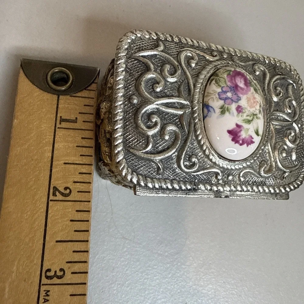 Victorian Style Rose Cameo Vanity Trinket Box Vintage Japan Signed Red Velvet
